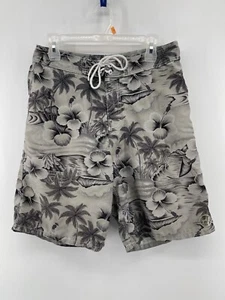 Vintage Rusty Swim Trunk Bored Shorts Mens Size 33 Gray Florals Palm Trees - Picture 1 of 10