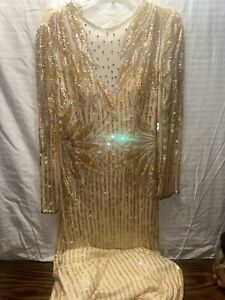Alyce Designs Vintage Silk Beaded Sequins Gold Dress Size 10