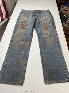 34 X 32 DKNY Mens Jeans Distressed Thrashed Paint Stained Grunge Worn Jeans - Picture 1 of 21