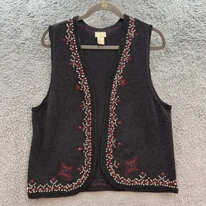 Sigrid Olsen Sport Vintage Women's Large Beaded Embroidered Knit Vest Gorgeous - Picture 1 of 11