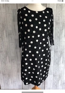 Karl Lagerfeld Black & White Spotted Shift Dress,3/4 Sheer Sleeves Uk18 NWT - Picture 1 of 12