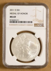 2011 S Medal of Honor Commemorative Silver Dollar NGC MS69 - Picture 1 of 2