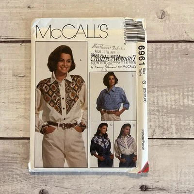 McCalls 6961 Sewing Pattern Shirt Western Cowgirl Yokes Long Sleeve Size 20-24  - Image 1 of 3