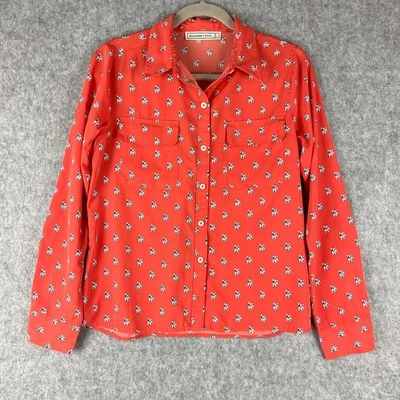 Blusa Abercrombie Fitch Bulldog Francés Mujer Pequeña Naranja Abotonada Foto 1 de 4