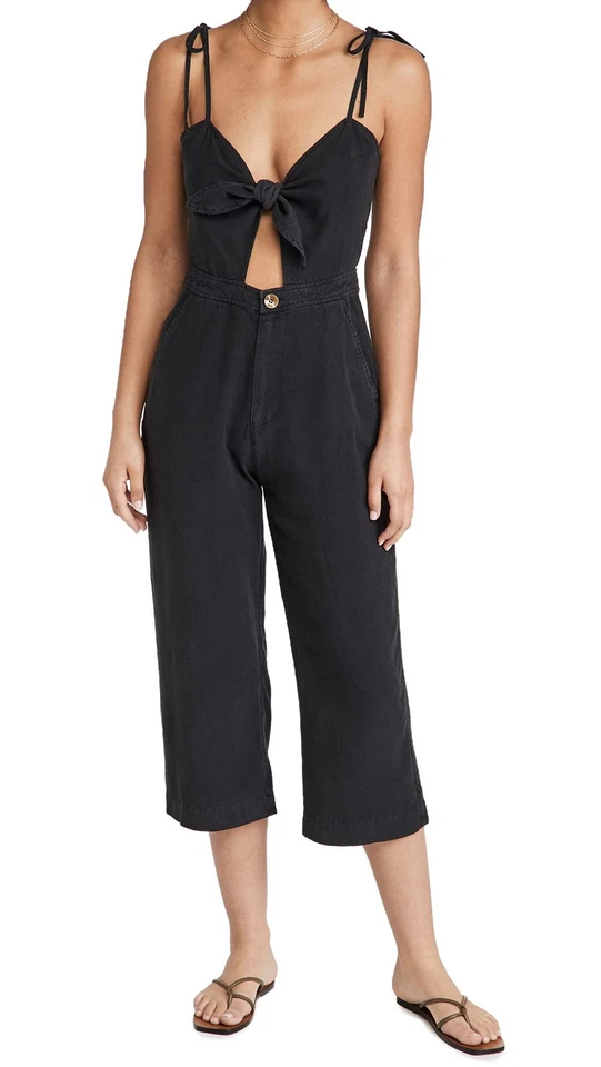 DL1961 Womens Hepburn Tie-Front Jumpsuit Black Size S
