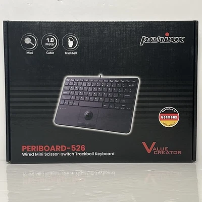 Perixx PERIBOARD-526 Wired Mini Scissor Switch Keyboard w/ Trackball New Sealed - Imagen 1 de 4