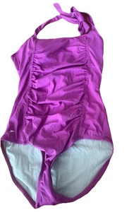 VTG Speedo Swimsuit One Piece Ruched Core Control Switch Back Purple Unworn 16 - Picture 1 of 7