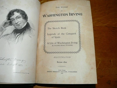 Antique 1897 "The Works of Washington Irving" Vol. I Illustrated Hardcover Book Foto 1 de 4