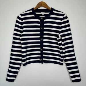 J Crew gestreifte Baumwolle Lady Jacke Cardigan Damen kleiner Strick weiß blau maritim - Bild 1 von 9