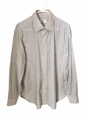 Camisa Brioni Neiman Marcus com botões tamanho grande 16,5 azul branca listrada designer - Imagem 1 de 4
