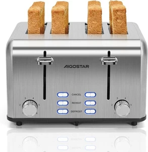 Tostadora de acero inoxidable de 4 rebanadas ranuras extra anchas elevación alta descongelación recalentamiento - Imagen 1 de 8