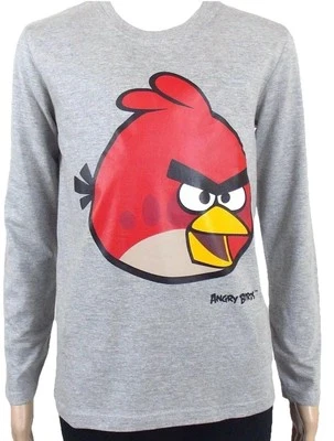 ANGRY BIRDS 146 152 SHIRT GRAU LANGARM LANGARMSHIRT PC COMPUTER VÖGEL CHUCK - Bild 1 von 4
