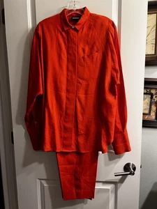 RONALDUS SHAMASK Jacket Pant  Suit Linen  Made In Italy  Small/ Medium  Orange - Picture 1 of 15