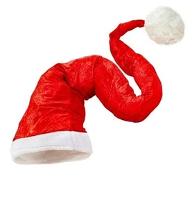 Erwachsene Weihnachten lange Mütze mit weißem Rand weiß Bommel Weihnachtsfest Kostüm - Bild 1 von 2