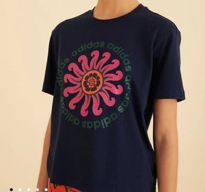Women's Black Adidas Farm Rio Tee Shirt Flower Design Size Medium, New with Tags - Picture 1 of 3