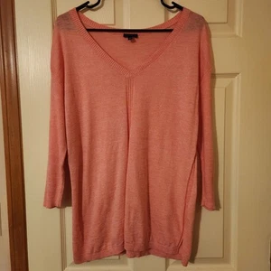Talbots Womens S Sweater Pullover Pink 100% Cotton 3/4 Sleeve Thin Knit V-Neck - Picture 1 of 5