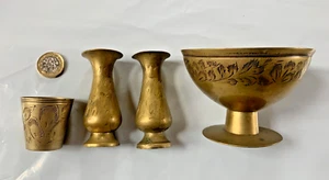 Vintage Etched Brass Bowl, Vase & Cup. Made in India, Irene Series - Picture 1 of 2