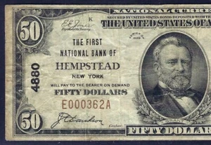 🇺🇸 NY 1929 50 ♚♚HEMPSTEAD, NEW YORK♚♚ PMG VF 20 HARD TO FIND!!! - Picture 1 of 3