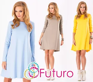 Reino Unido Mujer Cóctel Cambio Vestido Mangas Largas Túnica Cuello Redondo Top Tallas 8-16 FA323 - Imagen 1 de 6