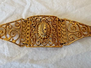 Vintage Filigree 1960s Bracelet Art Deco Gold Tone Raised Dome Gorgeous 7.5" - Picture 1 of 8