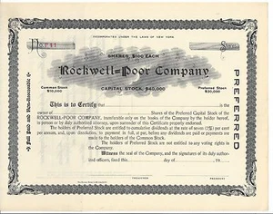ROCKWELL=POOR COMPANY.........UNISSUED PREFERRED STOCK CERTIFICATE - Picture 1 of 1
