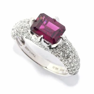 Meher Jewelry Emerald Cut Rhodolite & White Zircon Gemstone Pave Ring Sz 8 & 9 - Picture 1 of 3