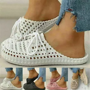 Women's Sandals Hollow Out Flat Comfy Casual Summer Beach Shoes Ladies Slippers - Picture 1 of 15