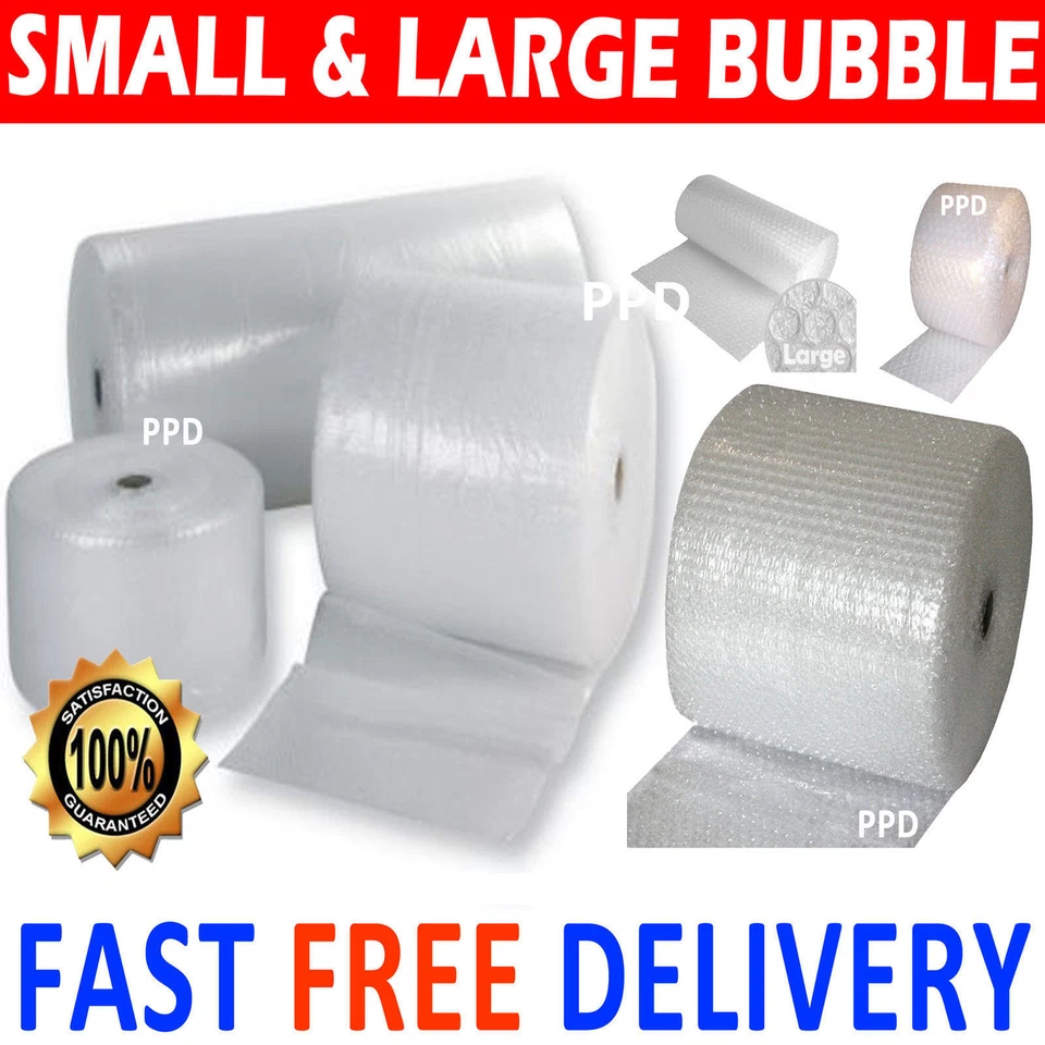 SMALL AND LARGE BUBBLE WRAP 300mm 500mm 600mm 750mm 1000mm 1500mm x 10m 50m 100m - Image 1 of 1