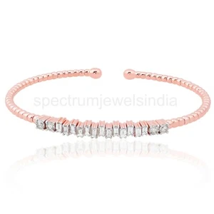 1.05 Ct Lab Grown CVD Baguette Diamond Cuff Bangle Bracelet 14k Rose Solid Gold - Picture 1 of 6