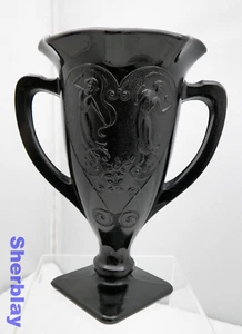 L.E. Smith Art Deco Black Glass Loving Cup Dancing Nymphs Trophy Vase 7" 1930'S - Picture 1 of 8