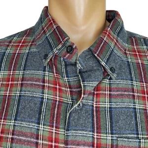 LL Bean Button Down Shirt Mens XXL Gray Red Plaid Flannel Pocket Traditional Fit - Picture 1 of 5