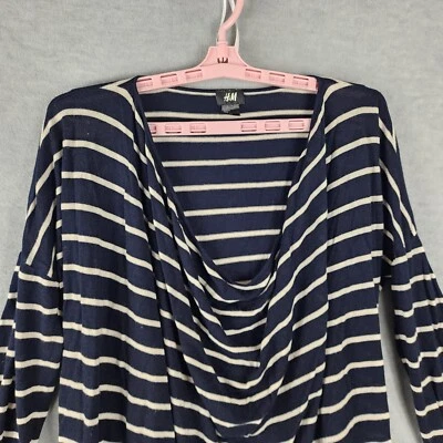 Top de mujer H M XS azul blanco a rayas manga de murciélago de gran tamaño manga relajada elástico Foto 1 de 4
