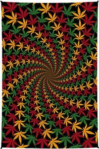 3D Rasta Marijuana Leaf Spiral Tapestry Psychedelic 420 Stoner Hippie Pot Leaf - Picture 1 of 4