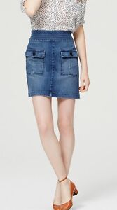 Ann Taylor LOFT Cargo Pockets Denim Skirt in Summit Blue Wash Size 26/2 NWT
