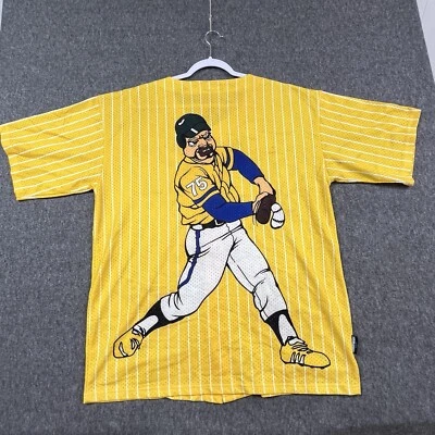 Baseball Jersey Casual Shirt Mens XL Jafari Yellow Button Up Short Sleeve - Image 1 of 4