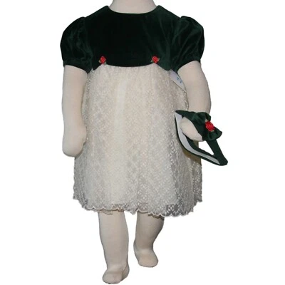 Vestido ajustado y acampanado manga corta verde bosque y marfil para niñas pequeñas nuevo con etiquetas Foto 1 de 4