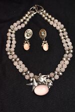 CAROL FELLEY SEALIFE NECKLACE AND EARRINGS STERLING SILVER AND ROSE QUARTZ