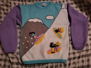 Vintage 80's Youth Park Girls Large Sweater Knit Color Block - Picture 1 of 5