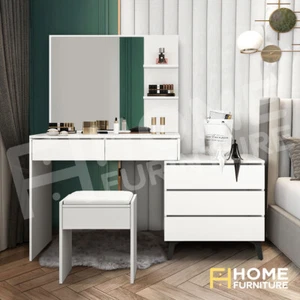Dressing Table Stool Mirror Jewellery 5 Drawers Storage Cabinet Organizer White - Picture 1 of 12