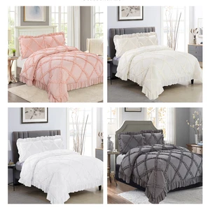 HIG 3 Piece Luxury Handmade Ruffle Applique Comforter Set with 4" Ruffle Edge