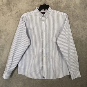 Camisa Untuckit Para Hombre Grande Azul Blanco Rayas Abotonada Sin Arrugas Manga Larga - Imagen 1 de 14