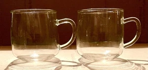 TRANSPARENT LIGHT VINTAGE 1980S SMALL CLEAR GLASS 2 COFFEE/TEA CUPS SET - Picture 1 of 3