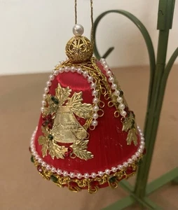 June Zimonick Christmas Bell Ornament Red Gold Crystals Vintage - Picture 1 of 7
