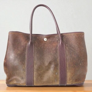AUTH HERMES Garden party PM Bag Shoulder Bag Tote Bag Brown Amazonia - Picture 1 of 9