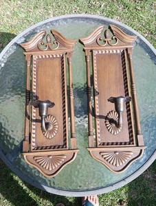 Vintage Burwood Wall Sconces Candle Holder faux wood & brass Cottagecore - Picture 1 of 5