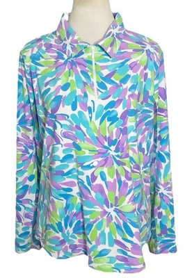 Pullover Ibkul 1/4 Cremallera Mangas Laterales Malla Floral Azul Púrpura Golf Tenis XL Foto 1 de 4