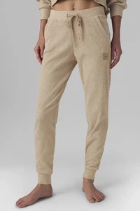Alo Yoga Muse Sweatpants Gravel Beige Women’s XS Ribbed Knit Lounge Jogger Logo - Picture 1 of 11
