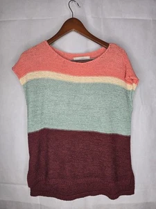 LOFT Sweater Pink Green Colorblock Short Cap Sleeve Beachy Summer Medium - Picture 1 of 17
