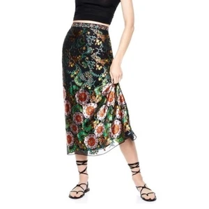Alice + Olivia Maeve Burnout Chiffon Silk Blend Midi Skirt NWT - Picture 1 of 9