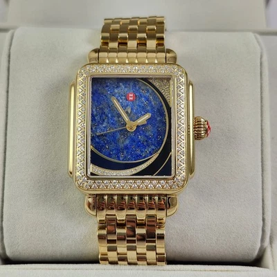 Michele Deco Gold Diamond Blue Lapis Ltd Edtn Watch MWW06T000232 New Refurb - Image 1 of 4